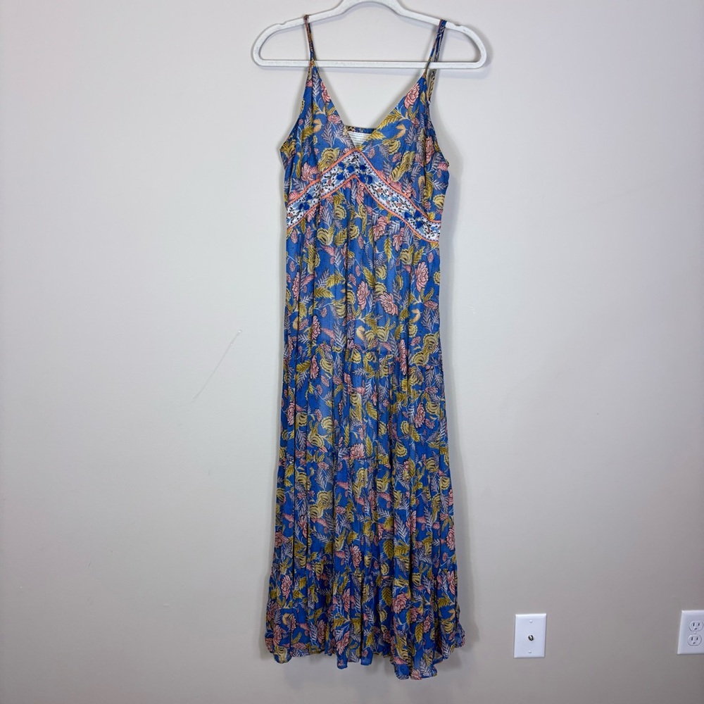 Verb Floral V Neck Maxi Dress in Blue with Pink‎ & Yellow Floral 8